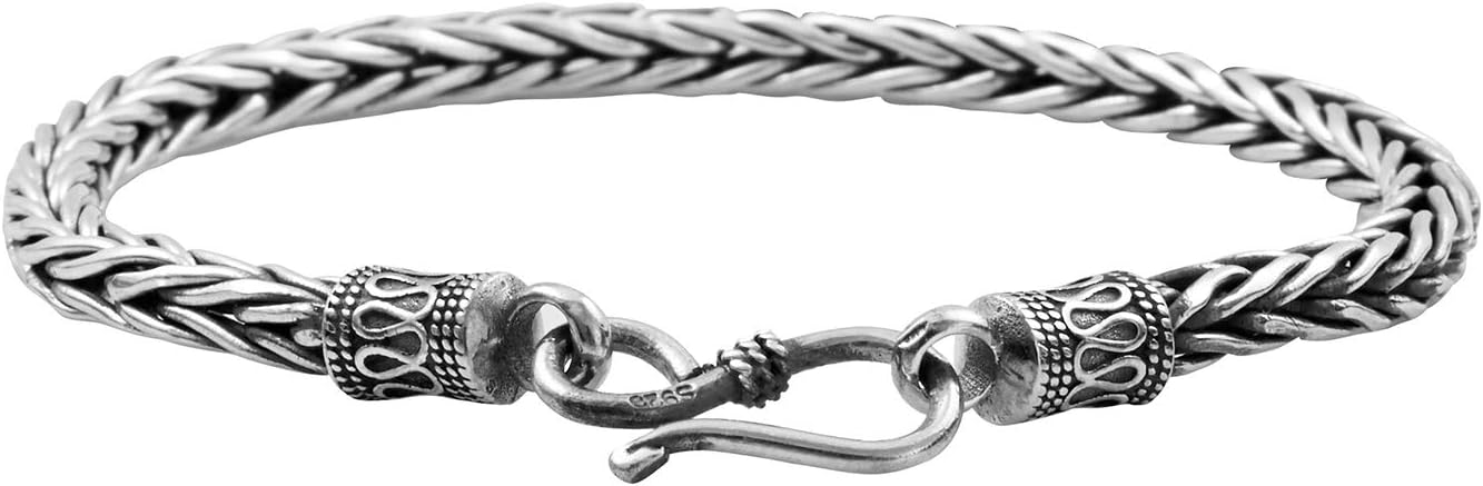 Wellme Sterling Silver 3.5 mm Chain Bracelet, Classic Vintage Square Herringbone Twisted Link, Unisex Design