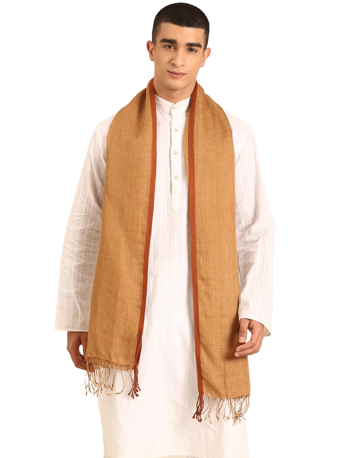Linen Club Unisex Linen Stole Solid Light Brown (Size:Free Size)-picture-39
