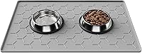 Pieviev 24x16 Inch Silicone Dog Cat Food Mat - Waterproof Non-Slip Placemat with Raised Edges, Spill-Proof, Easy Clean for Messy Pets, Light Gray