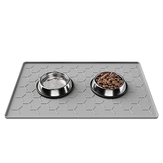 Pieviev Futtermatte Katzen & Hunde, wasserdichte Napfunterlage Groß 40x60cm | lebensmittelechtes Silikon, rutschfeste Hundenapf Unterlage, Katzennapf Futterunterlage, Anti-Verschütten Rand, Hellgrau - Amazon product rated Grade A