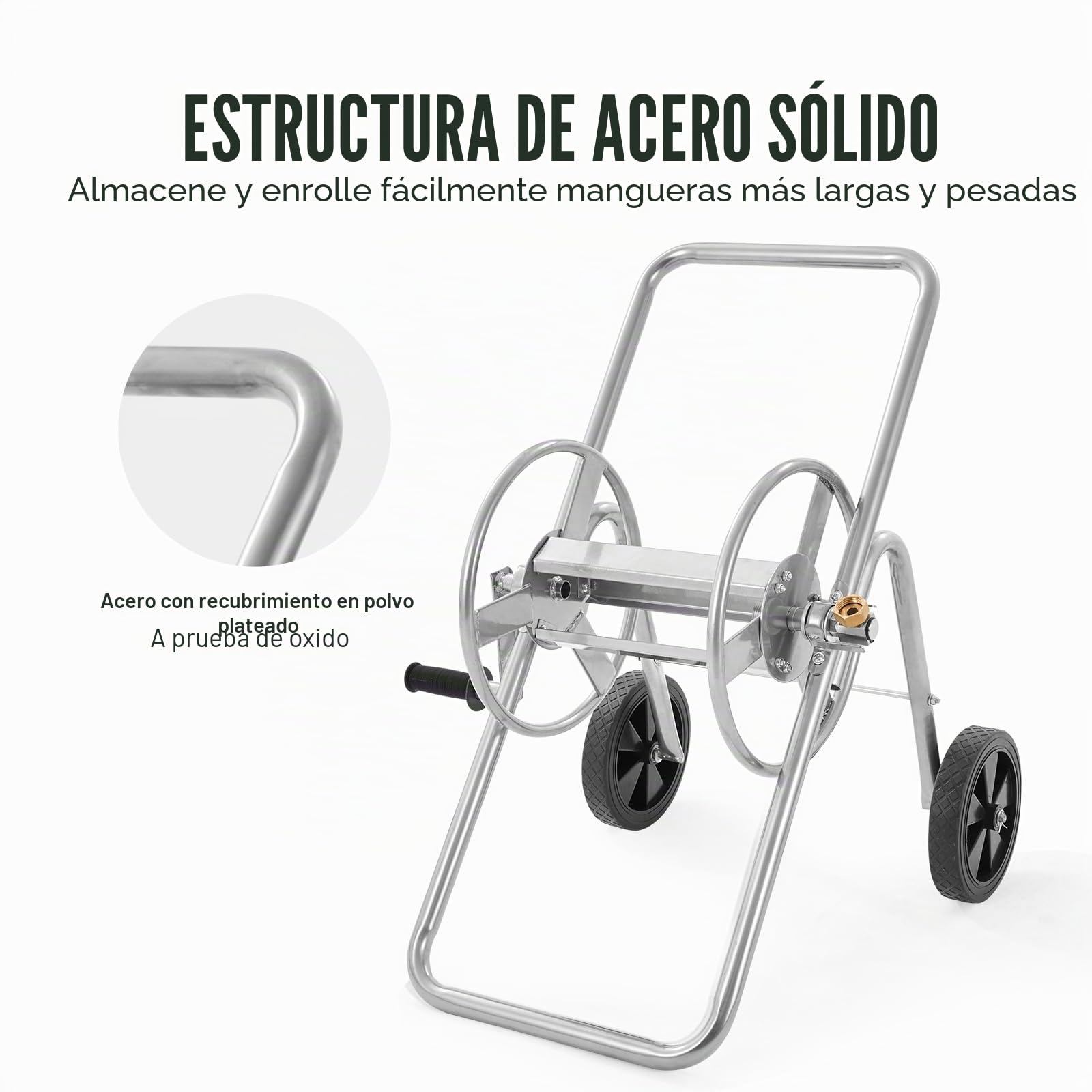 VEVOR Carro Carrete Manguera, Manguera Agua 5/8" Capacidad 53m (Manguera No Incluida), Herramientas Móviles con Ruedas, Plantación Exterior Acero Recubierto en Polvo para Jardín, Patio, Césped