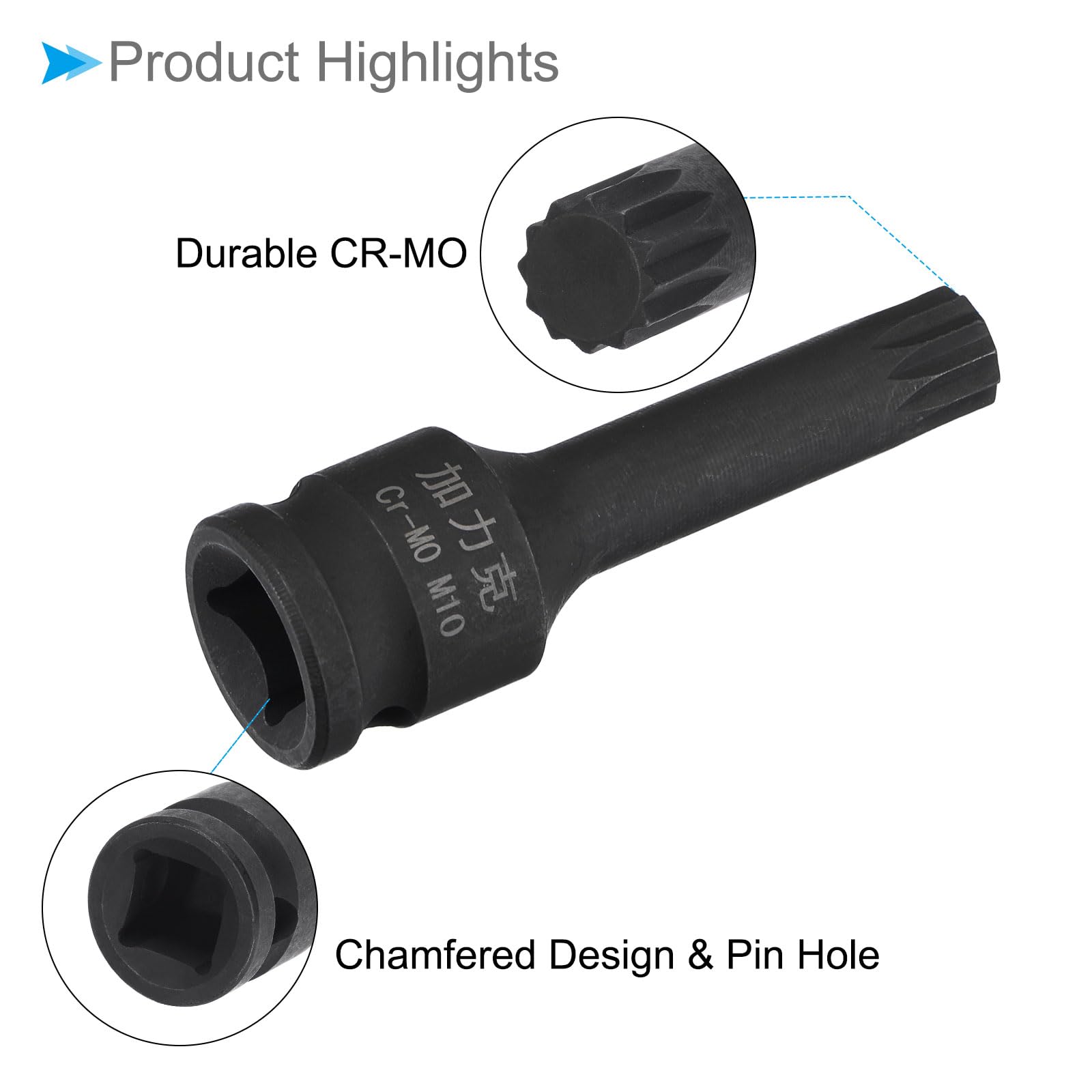 CoCud Impact Spline Bit Socket, M10 3/8" Square Drive 60mm Length, CR-MO - Image 4