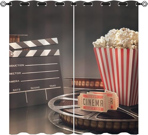 Miniatura 10 de Cortinas opacas de cine para niñas y niños, decoración del hogar, cámara retro, cinematografía, película, ojales, aislamiento térmico, cortinas de