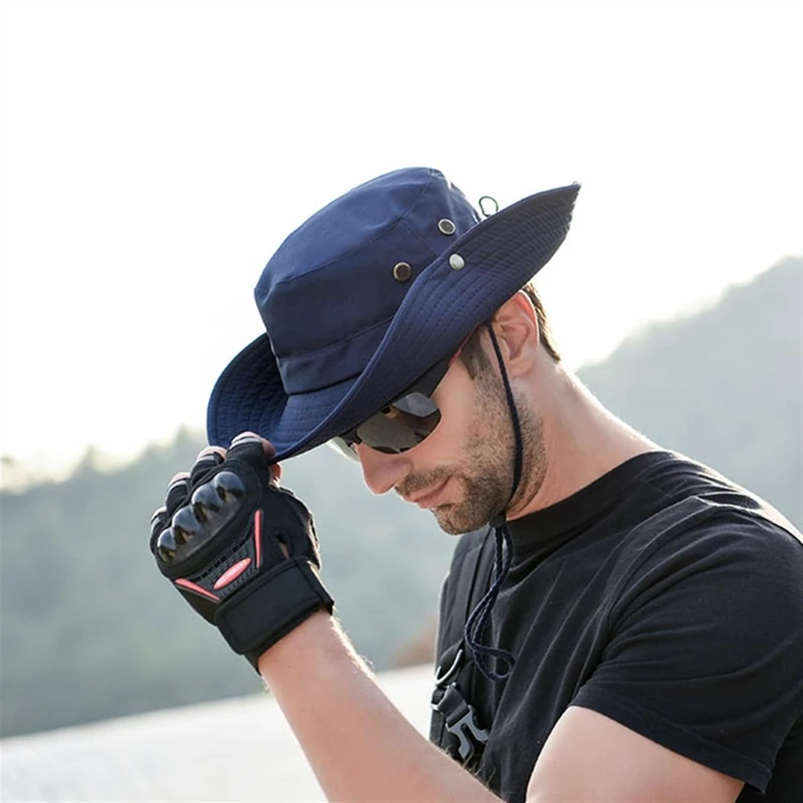 cappello pescatore uomo Cappello da pescatore for uomo Estate Pesca all'aperto Escursionismo Parasole Cappello da sole Cappello da pescatore Cappello da uomo pieghevole con protezione UV(Black)