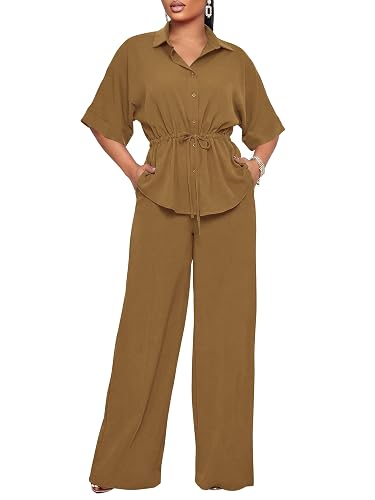 Two Piece Sets for Women Dressy Short Sleeve Button Down