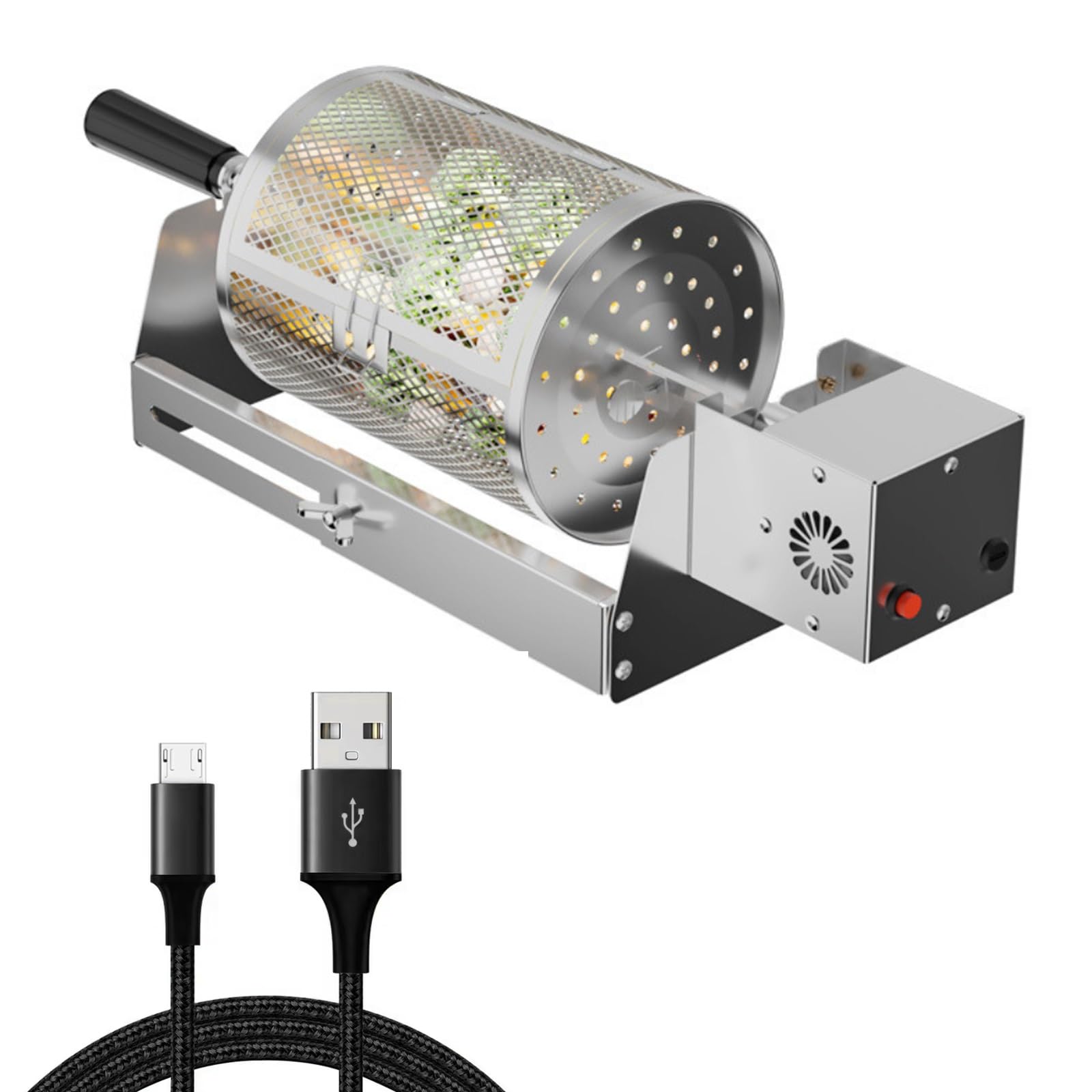 Nikou Cestino per Barbecue Girevole Grill, Girarrosto in Acciaio Inox, Rotisserie Automatico Rotante Grill Basket BBQ Kebab Macchina per Verdure, Arachidi, Noci