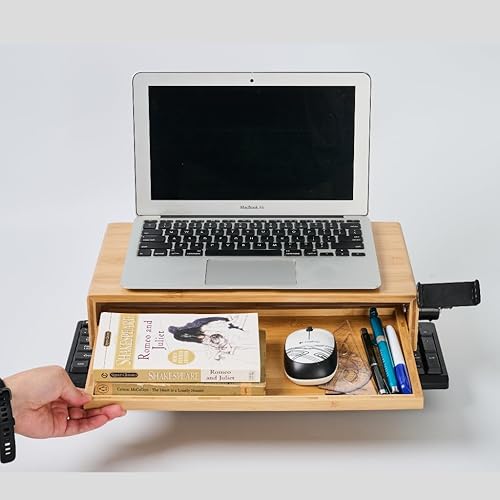 Miniatura 2 de Soporte para monitor con cajón de almacenamiento y soporte para teléfono, soporte para monitor con bandeja para teclado, elevador de monitor ancho