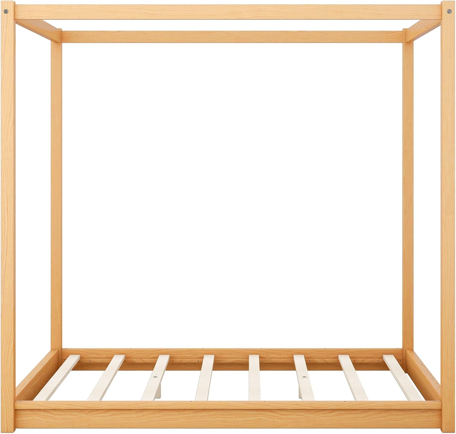 Merax Full Size Wood Canopy Bed Frame with 2 Sturdy Posters, Classic Design Canopy Floor Bed/No Box Spring Needed Nutural