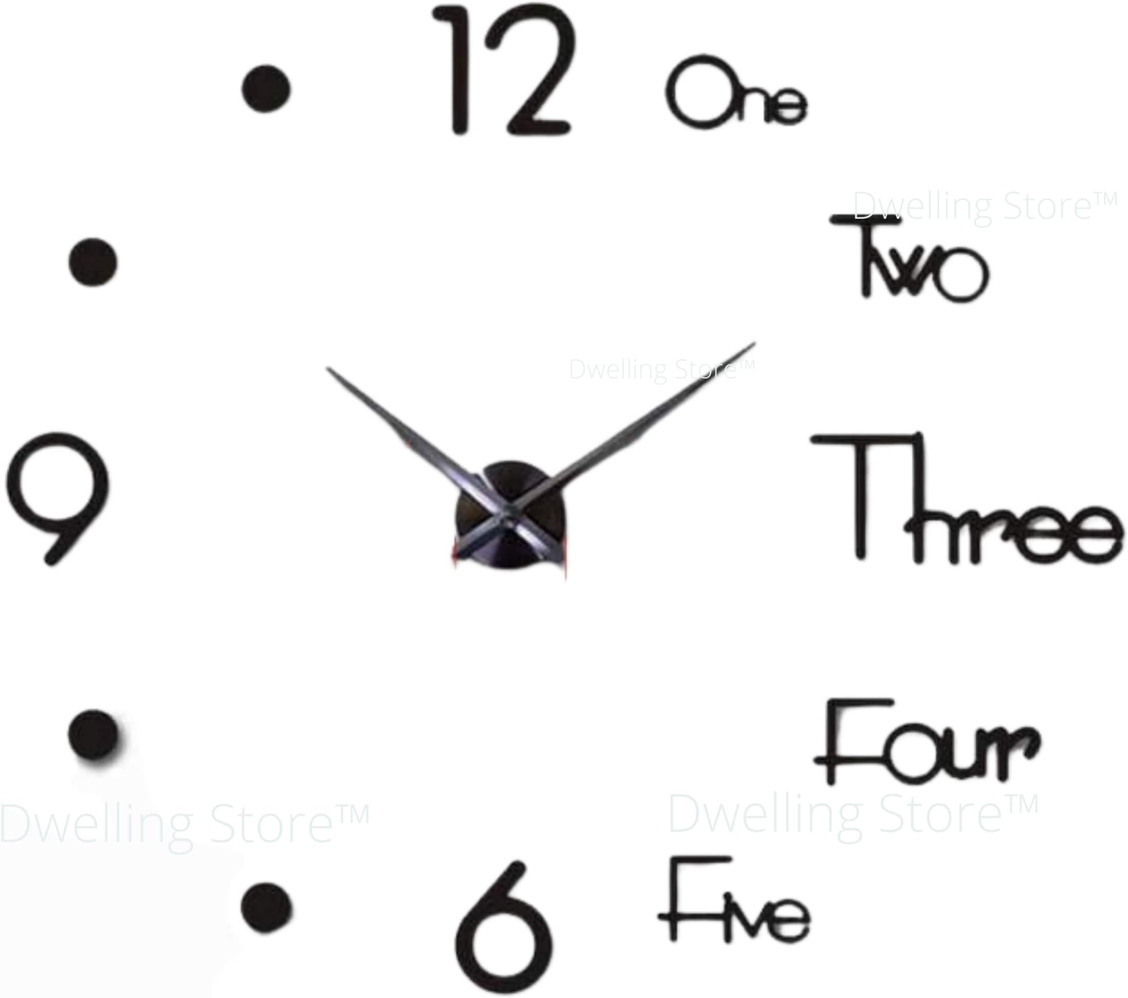 Dwelling Store™ Large DIY Frameless Modern 3D Acrylic Decorative Wall Clock for Wall Living Room Bedroom Home Office School Outdoor Decorations Sticker Clock (Black)