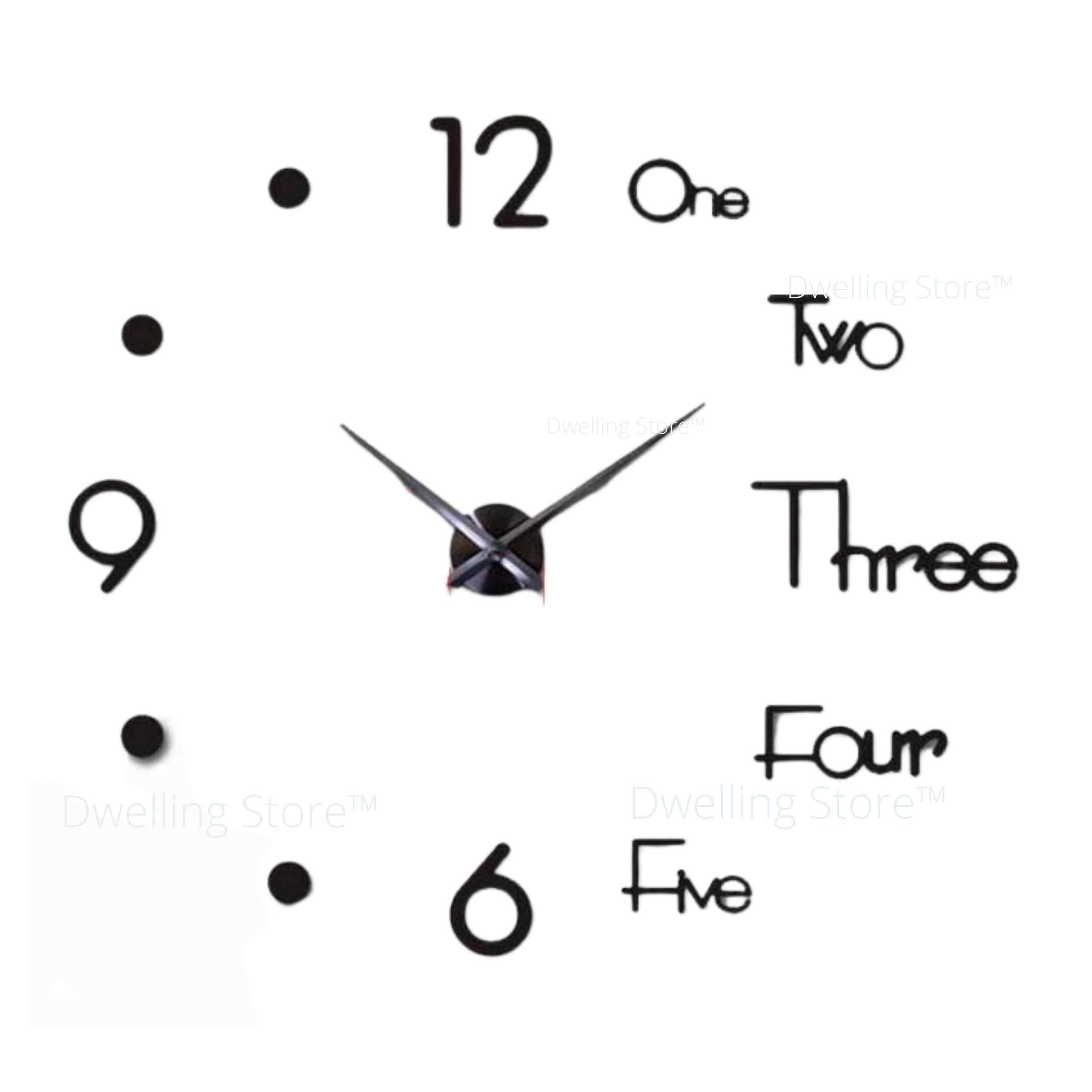 Dwelling Store™ Large DIY Frameless Modern 3D Acrylic Decorative Wall Clock for Wall Living Room Bedroom Home Office School Outdoor Decorations Sticker Clock (Black)