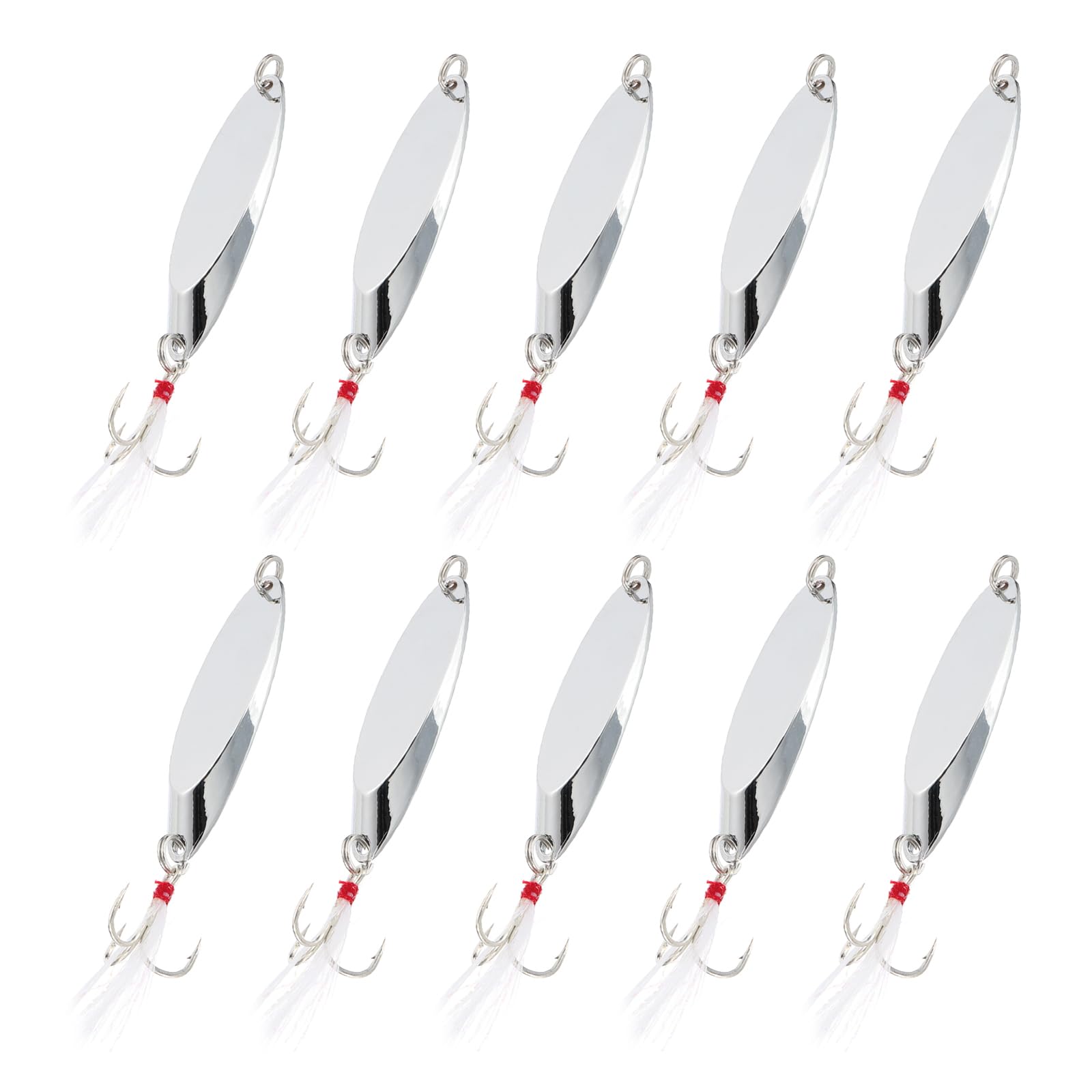 PATIKIL Fishing Spoons, 10 Pcs 1/2 oz Fishing Lures Casting Spoon Treble Hooks Jigs Hard Metal Spinner Baits for Freshwater Saltwater Salmon, Silver Tone — image 1