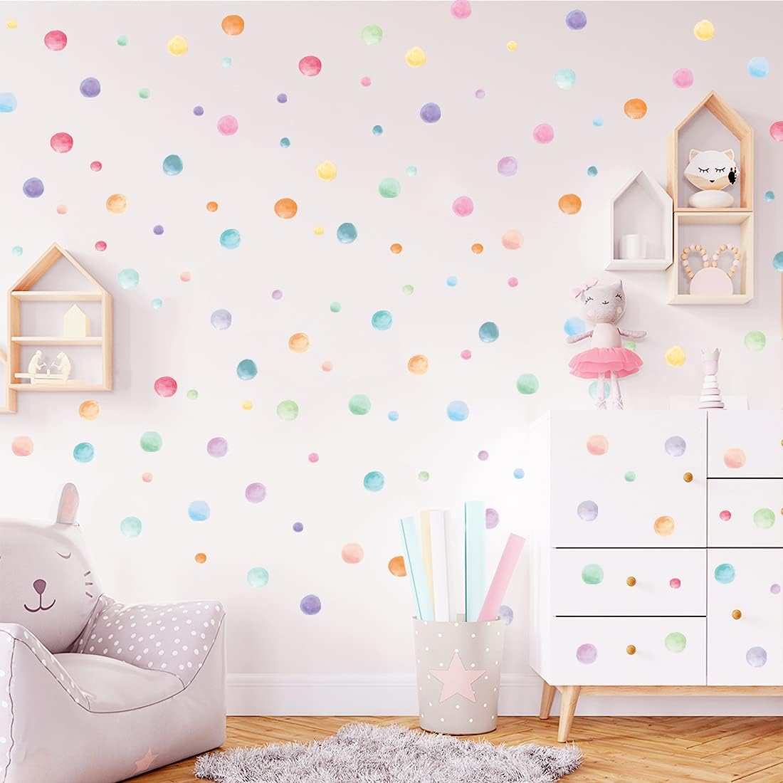 123 Piezas Pegatinas de Pared de Puntos Pastel, Decoración de Pared Redonda Colorida, Calcomanías de Arcoíris para Pared, Decoración de Ventana con Círculos M
