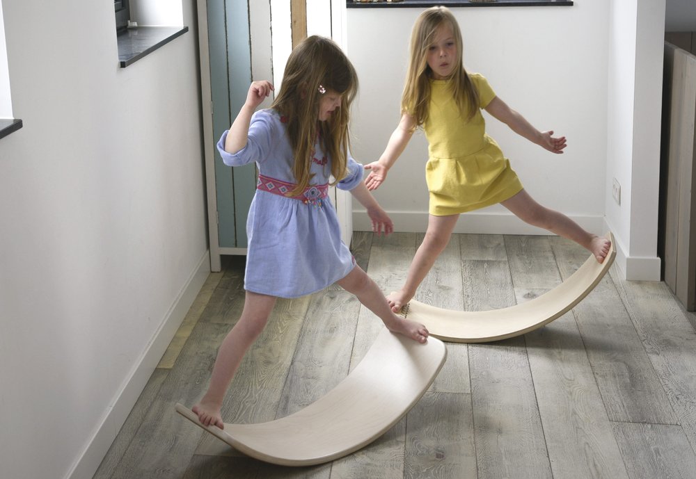 Wobbel Pro Tavola D'Equilibrio In Legno Con Feltro Riciclato Grigio, 90 Cm, Yoga E Gioco Per Bambini E Adulti, Portata 200kg