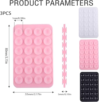 3Pack Silicone Suction Phone Case with Double Sided 24 Suction Grips Anti-Slip Hands-Free Phone Holder Sticky Pad Multipurpose Mobile Mount for Shower Mirror Wall Selfies Videos Graduation Gifts