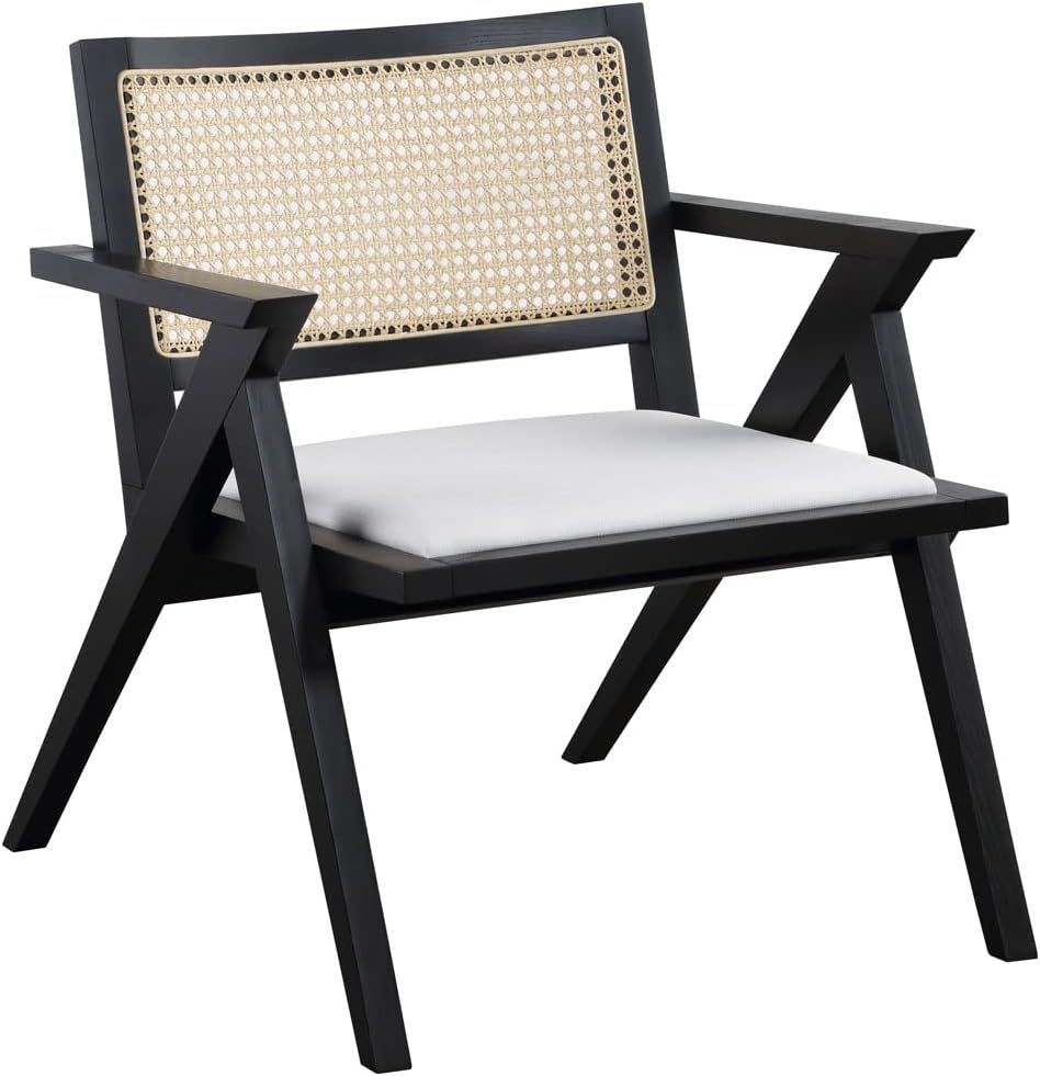 SAFAVIEH Couture Home Collection Krystine Coastal Black Rattan Back Living Room Dining Accent Chair SFV4131A