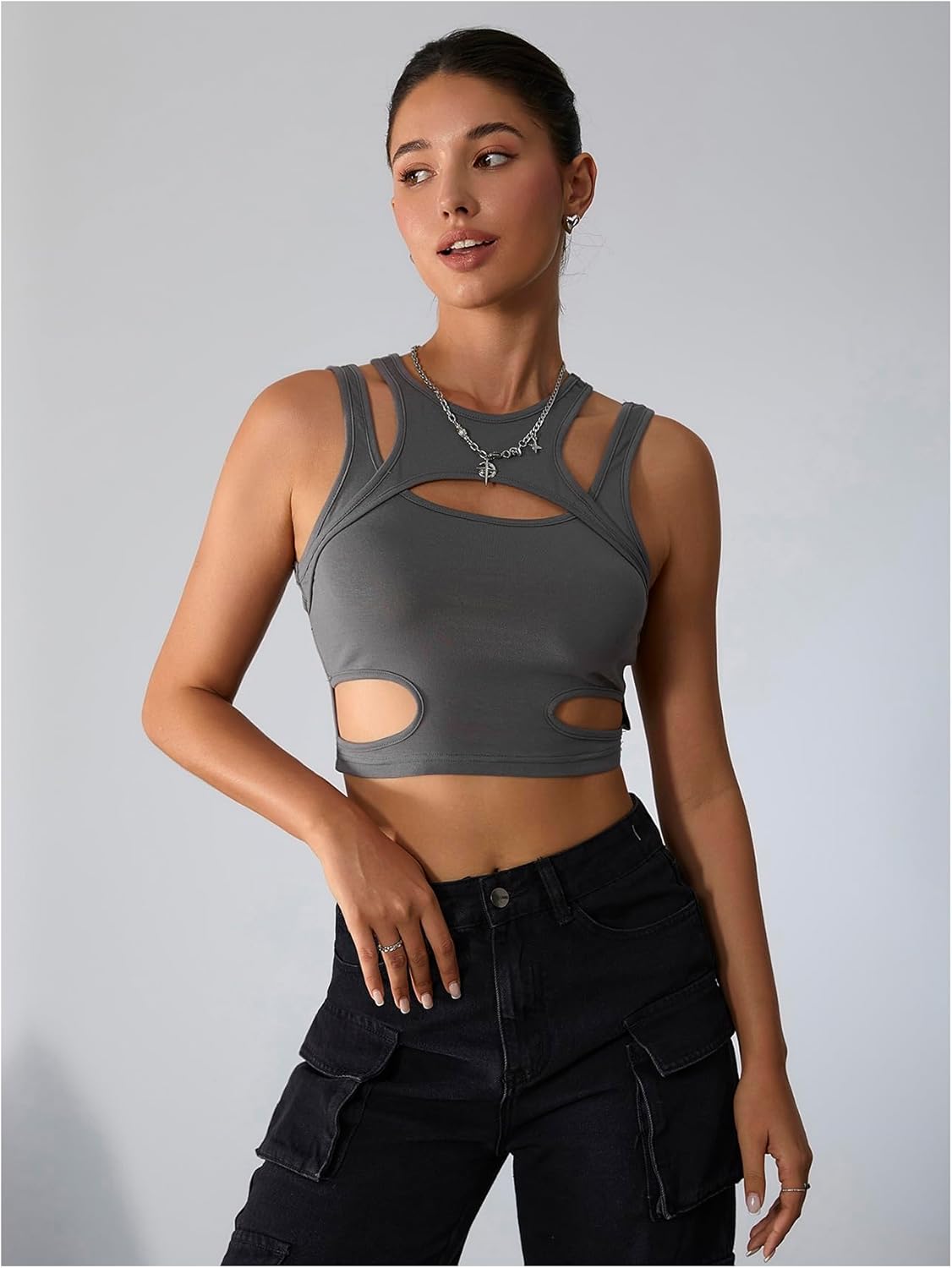 Milumia Women's Cut Out Gothic Tank Top Sexy Going Out Crop Tops Rave Outfits - Image 3