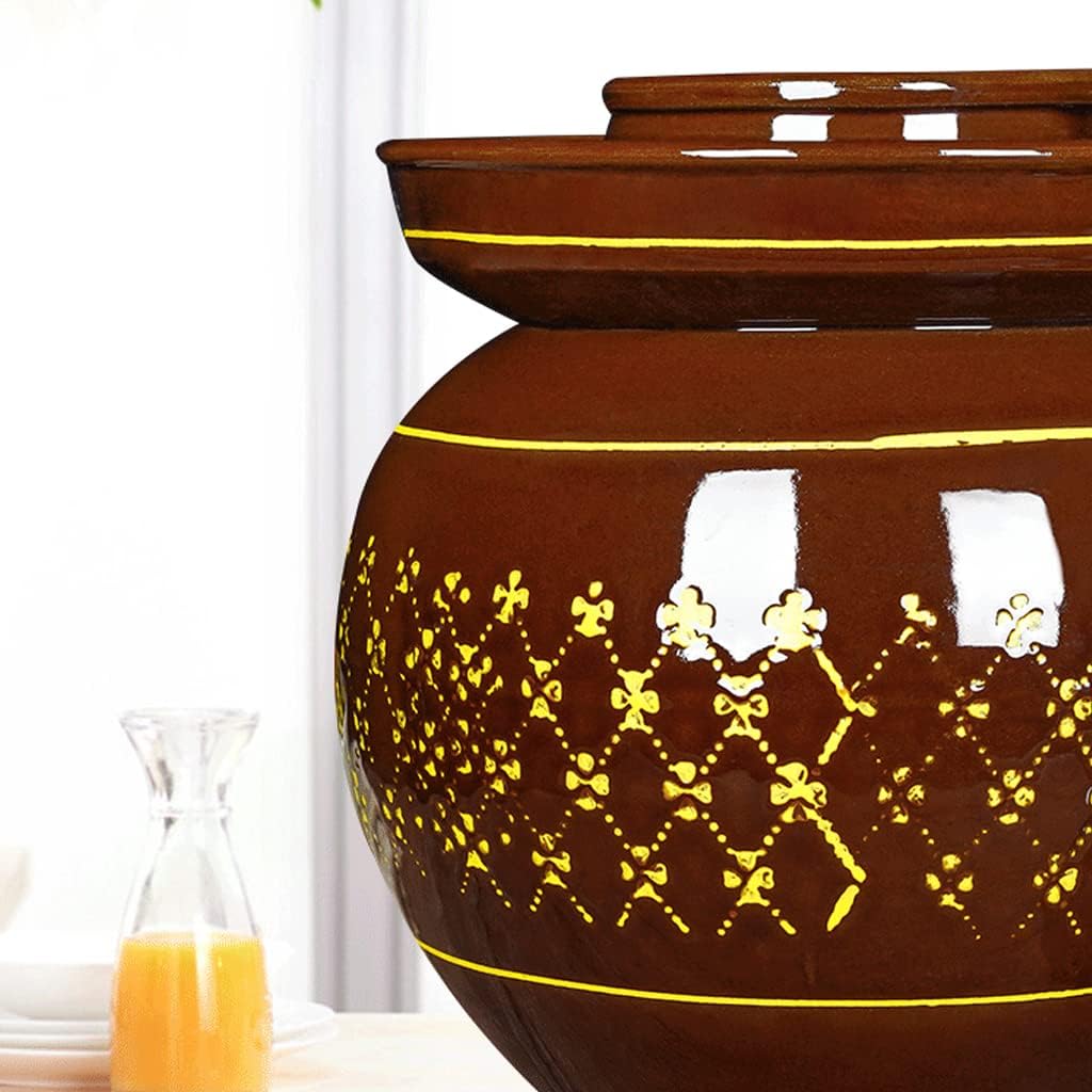 Large Traditional Chinese Porcelain Pickle Jar, Natural Ceramic Fermentation Crock Pickling Pot,Fermenting Jar with Water Seal Airlock Lid Stoneware Fermenter for Ki 2.5KG Jar