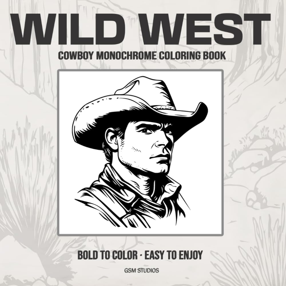 WILD WEST Cowboy Monochrome Coloring Book: Bold to Color - Easy to Enjoy (GSM Studios Monochrome Coloring Book Collection)