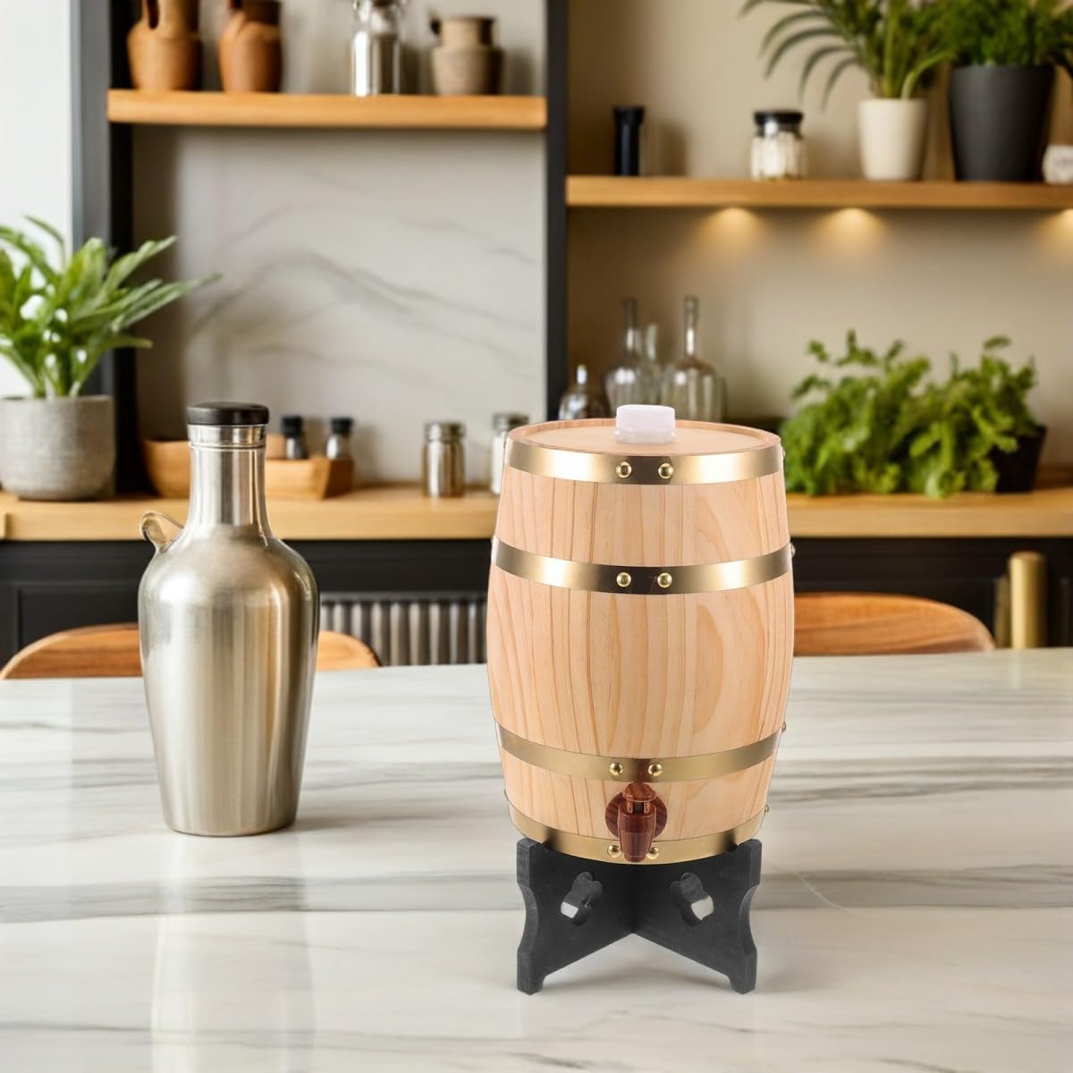 Barile in Legno di Quercia da 5l per Vino e Birra con Design Compatto e Miglioramento Naturale del Sapore, per Cucina e Ambienti Professionali