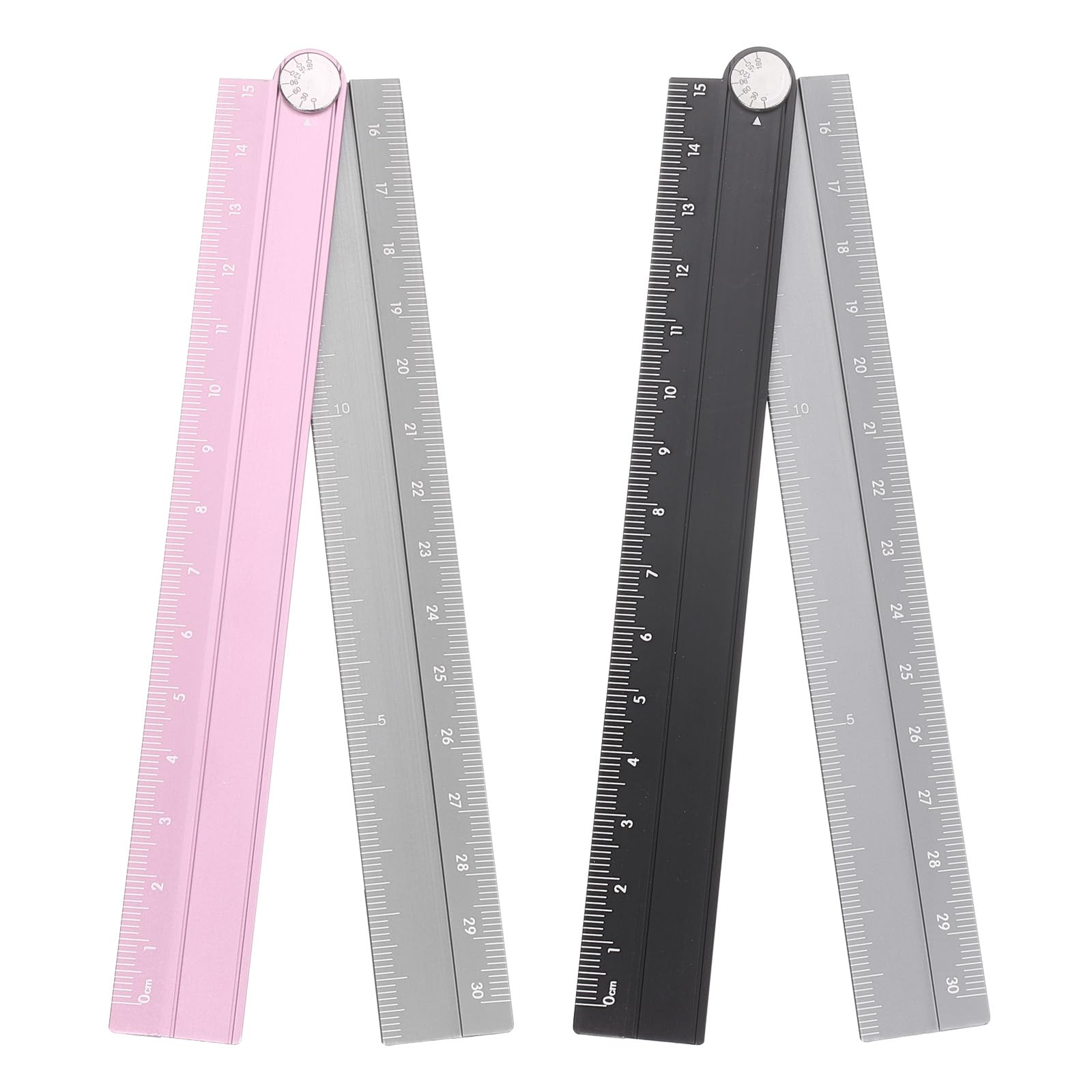 sourcing map 2pcs Folding Straight Ruler 30cm Metric Aluminum Alloy Protractor Foldable Angle Ruler Geometric Measuring Tool with Angle Line for Architects Artists, Black Silver/Pink Silver — image 1