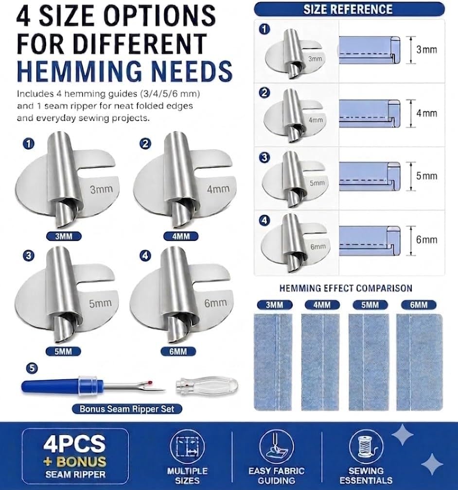 4PCS Seam Guide for Sewing Machine,3/4/5/6mm Sewing Guide for Straight Sewing,Universal Hemming Foot,Sewing Tools & Accessories Stainless Steel Material
