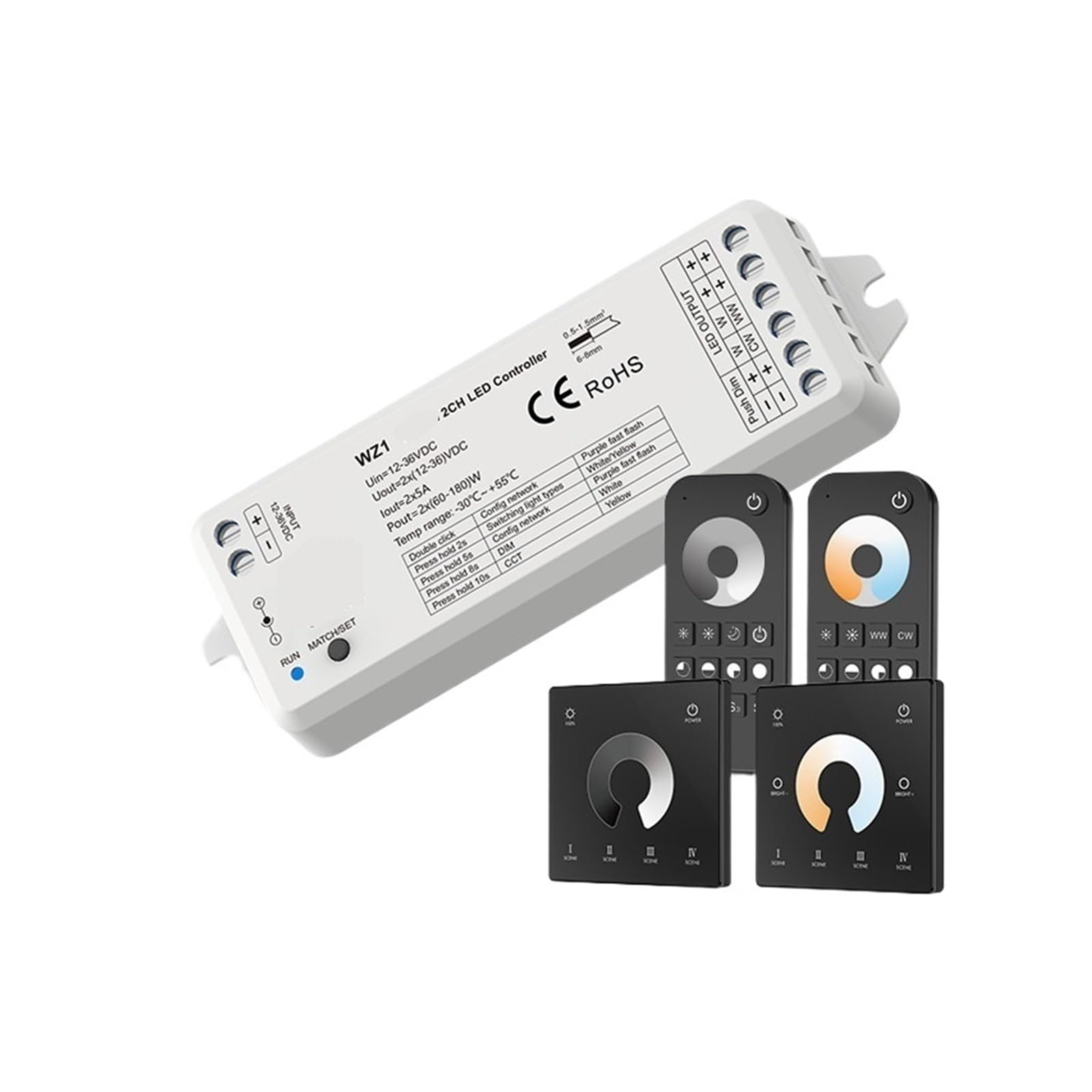 Controlador LED regulador LED WZ1 2CH * 5A DC 12-24V 36V adecuado for tiras de luz LED de temperatura de color único(WZ1 and TW2)