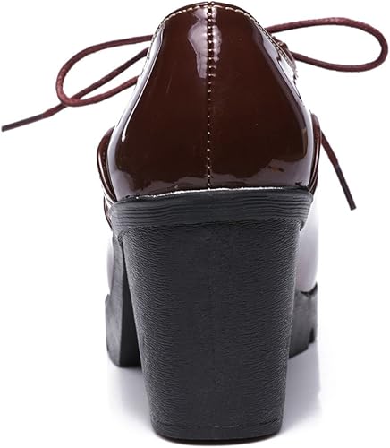 Miniatura 3 de DADAWEN - Zapatos de vestir clásicos para mujer con tira en T, plataforma y tacón medio, cuadrado, estilo Oxford