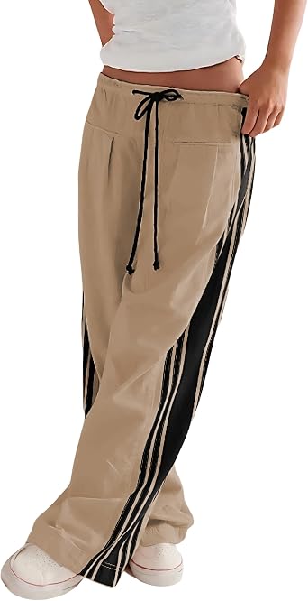 Bankeng Womens Side Striped Pants Wide Leg Drawstring High Waist Sweatpants Hudson Canyon Stripe Pants with Pockets