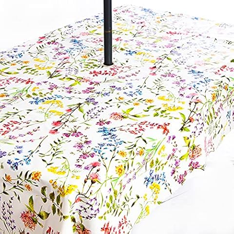 PVC Wipe Clean Garden Tablecloth with Stainless Steel Parasol Umbrella Hole in Beautiful Floral Design Cover