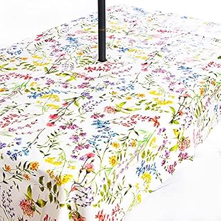PVC Wipe Clean Garden Tablecloth with Stainless Steel Parasol Umbrella Hole in Beautiful Floral Design