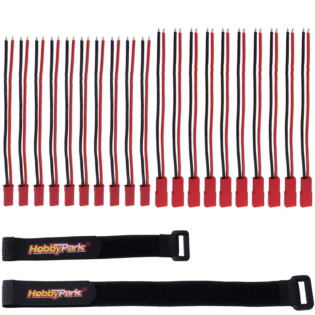 Hobbypark RC JST Connector Plugs 2 Pins Male Female with 22 Gauge Silicone Cable Wire for RC LED Lamp Strip Battery Motor Fan ESC, 10 Pairs