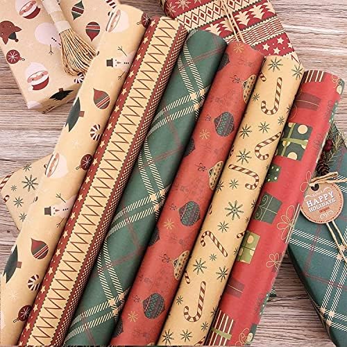 Carta Da Regalo Kraft Riciclata - 6 Fogli 50x70 Cm Con Corda Di Canapa - Per Compleanni, Natale E Occasioni Speciali - Foto 8