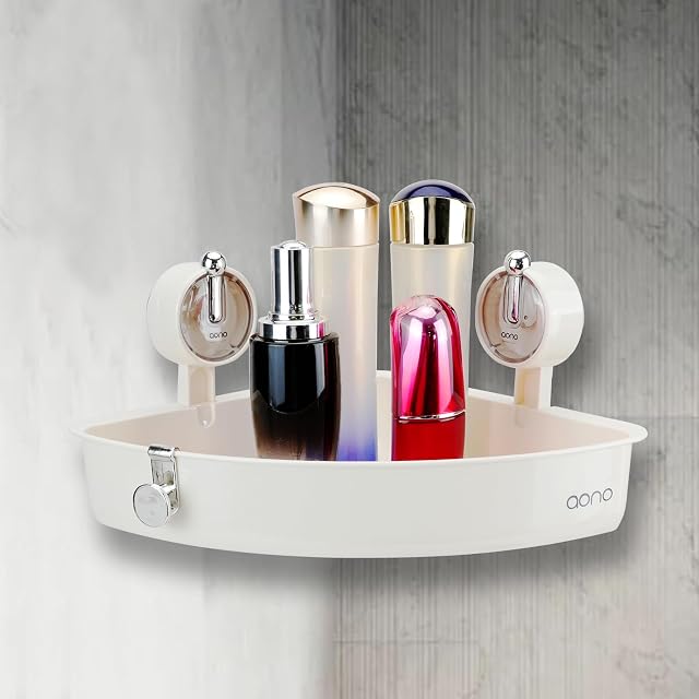 KUAOOAUK Corner Shower Caddy with 2Pcs Suction Cup No Drilling Corner Shelf Wall Mounted Easy Installation Storage Rack