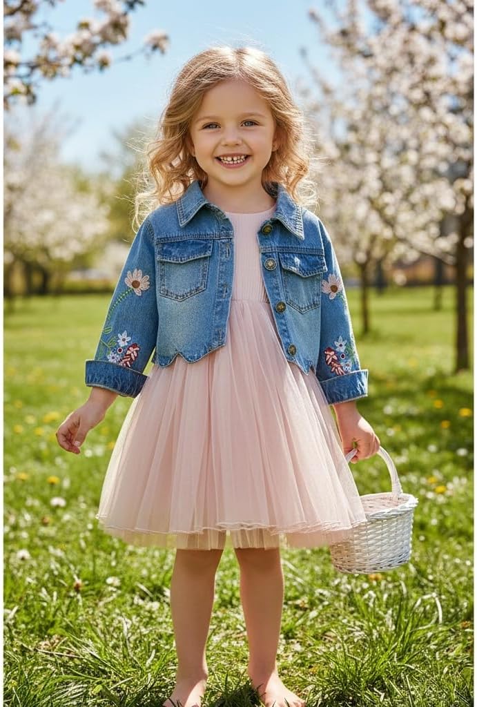 Yao Spring Autumn Little Girls Clothing Set Child Kids Denim Jacket and Long Sleeve Dress 2 Pieces Set - Image 5