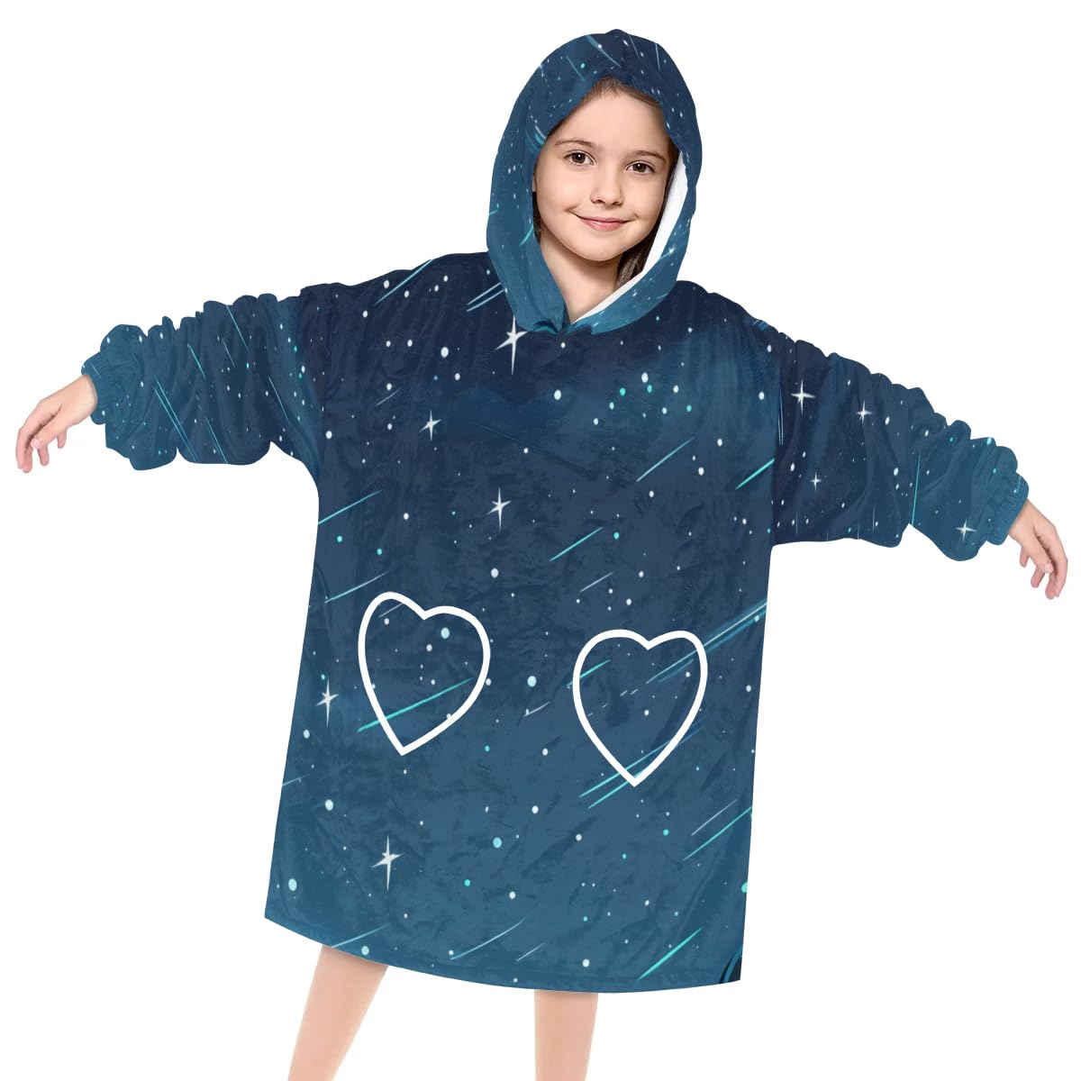 Wearable Blanket Hoodie for Kids, Brilliant Starry Sky Fleece Sweatshirt Blanket Oversized Blanket Sweatshirt with Pocket Flannel Warm Hooded Blanket 6-10 Year Old Girl Boy Gift, One Size