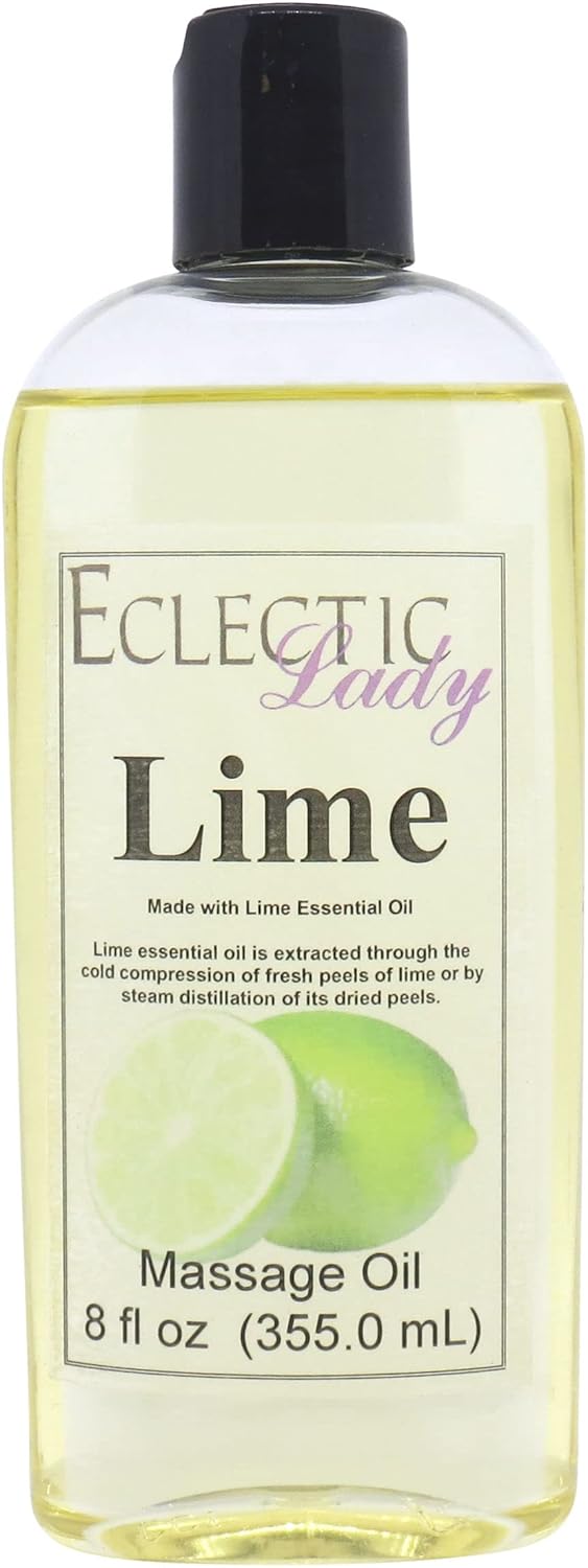 All Natural Lime Massage Oil, 16 oz, 100% Natural Ingredients with Sweet Almond & Jojoba Oil, Relaxing Scent for Men & Women