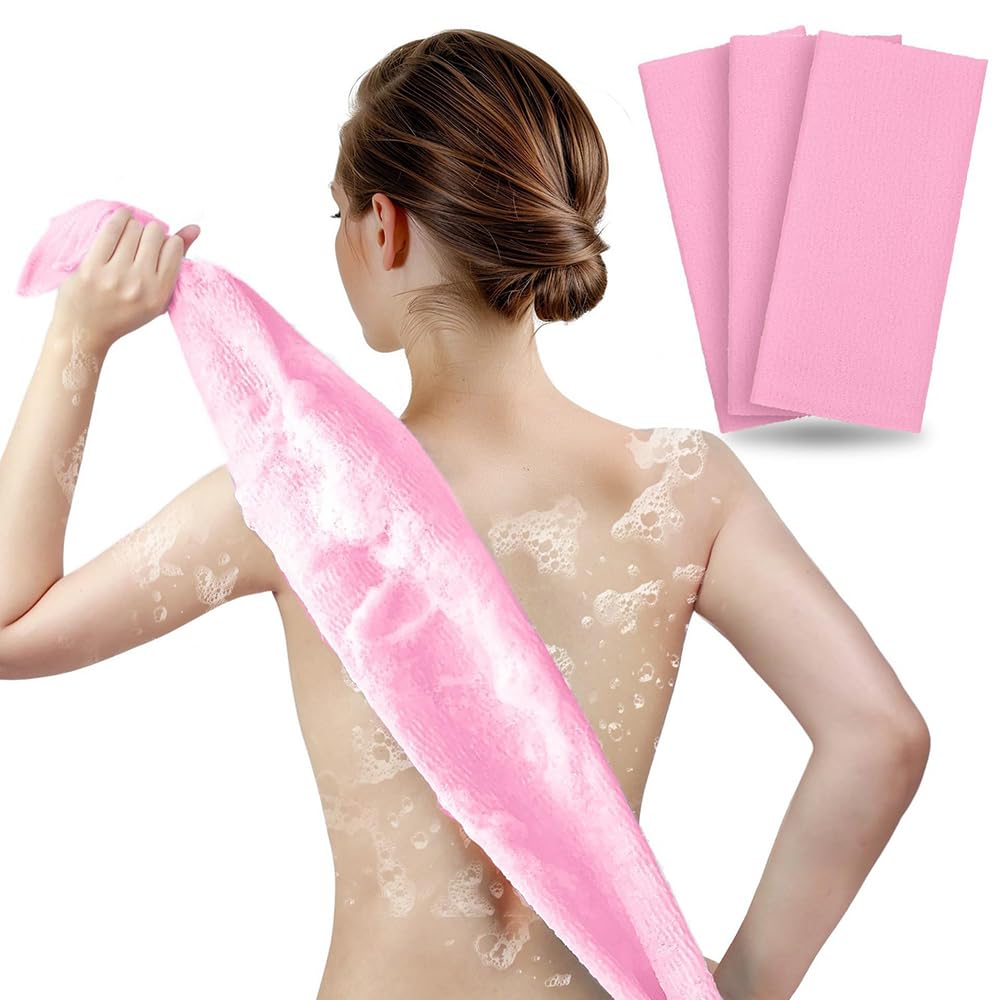 Back Scrubbing Towel - Extra Long Exfoliating Bath Towel or Deep Cleaning Loofah Texture for Men Women -