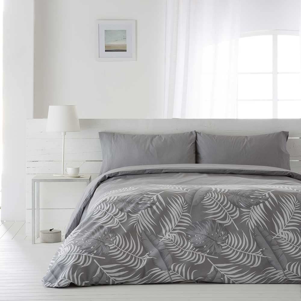 COTTON ARTean Funda Nórdica IGUELDO algodón percal 200 Hilos Cierre con Botones Funda de edredón para Cama de 150 (240x220 cm) +2 Fundas de Almohada ( Color Gris
