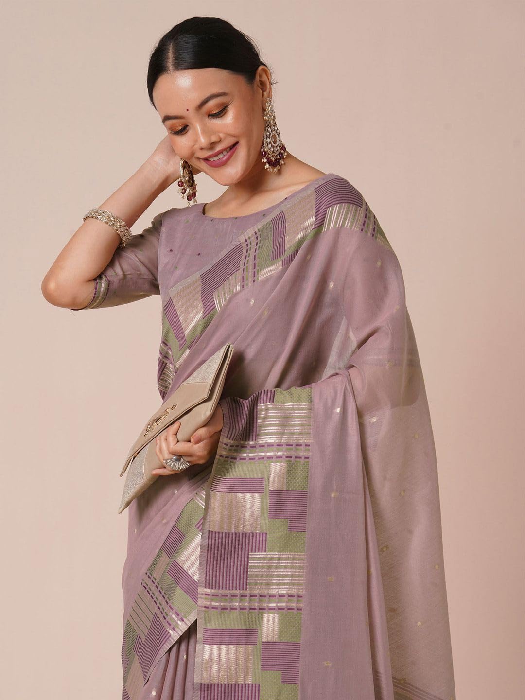 Sari da donna in cotone e seta con camicetta non cucita