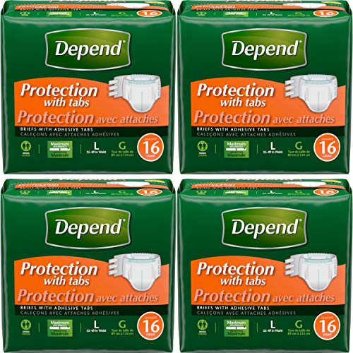 Depend Protection with Tabs Maximum Briefs, Large,16 count ( Pack of 4)