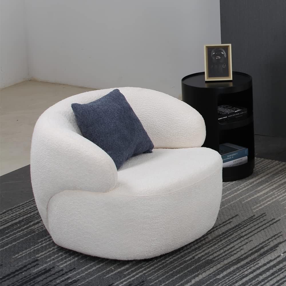 Curved Sofa Boucle Couch Luxury 3 Seater Round Sofa with Single Swivel Sofa Chair Modern Sectional Couches for Living Room Office Upholstered Small Cream CouchTufted Sofa Set (Beige)