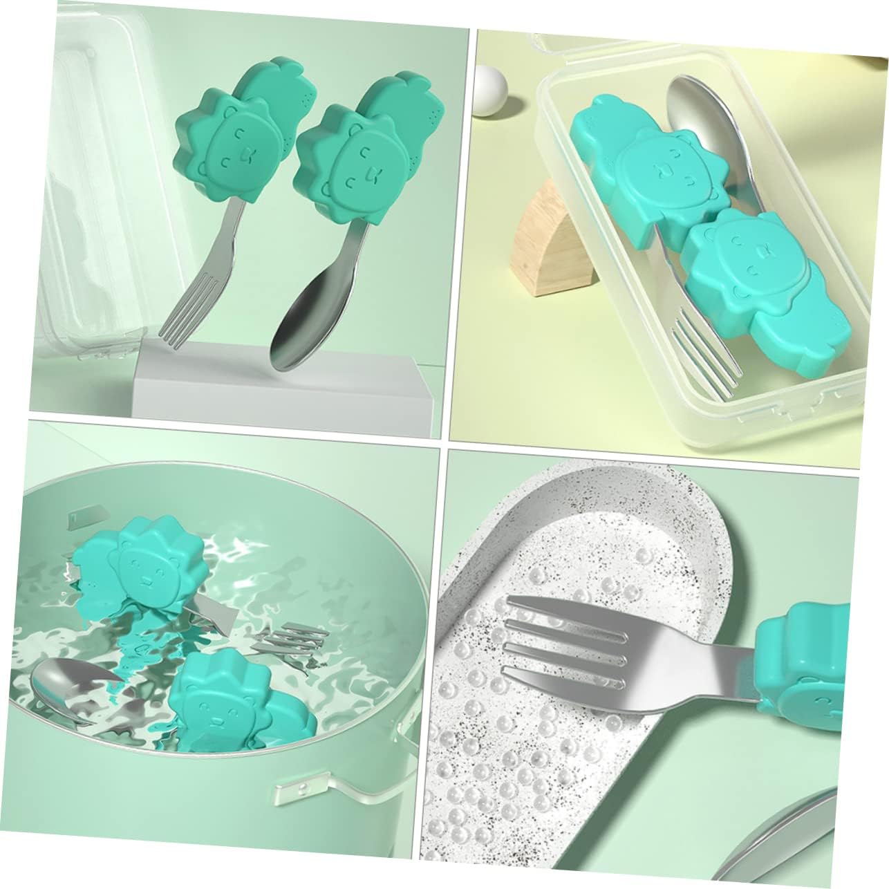 Friendly Silicone Spoon Fork Creative Dining Utensils for Ergonomic Design for Home Picnics and Kindergartens Stainless Steel Random Mint