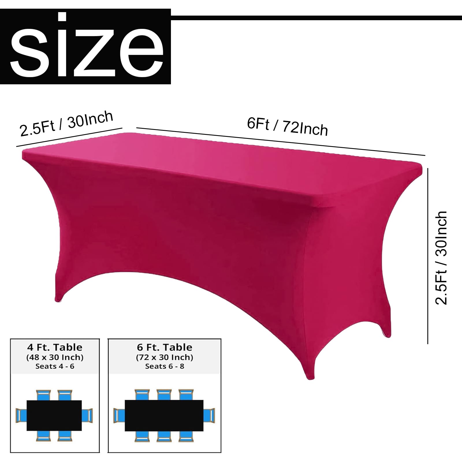 Tovaglia Elastica Rossa Per Tavolo Rettangolare 1,8 M, In Spandex, Impermeabile E Lavabile, Con Tasche Per Gambe, Per Feste - 2