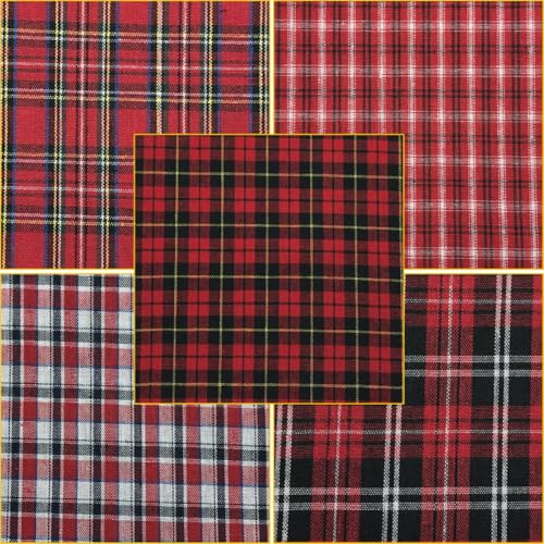 5 Pcs 18X22 Inch Red Plaid Fat Quarter Fabric Classic 130Gsm Tartan Precut For Sewing Holiday Decor Crafting Christmas Ornament Homespun Diy