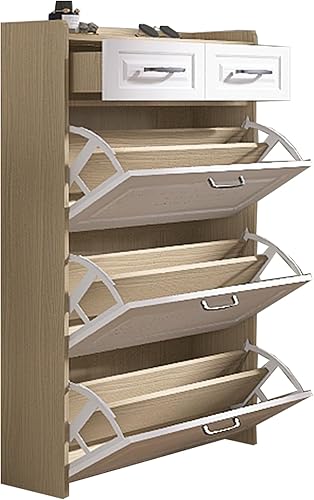 Miniatura 4 de Zapatero con 3 cajones abatibles para entrada, zapatero con 2 cajones, organizador de zapatos para entrada, entrada y pasillo