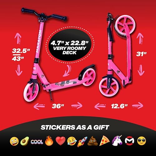 Miniatura 7 de Maraton Comfort 200 Scooter de dos ruedas Scooter ligero y duradero para adultos y niños, ruedas de poliuretano de 7.9 in de diámetro, rodamientos