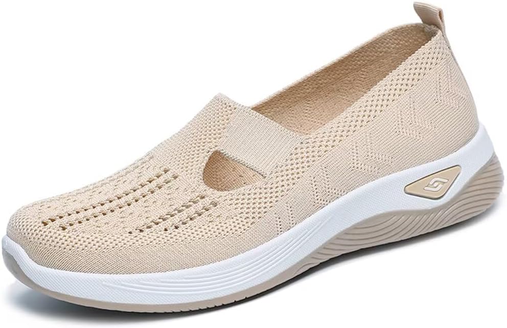 Fangsto Tênis De Caminhada Feminino Ortopédico De Malha Tênis De corrida Esportivo Atlético Sapatilhas sem cadarço Confortável Respirável