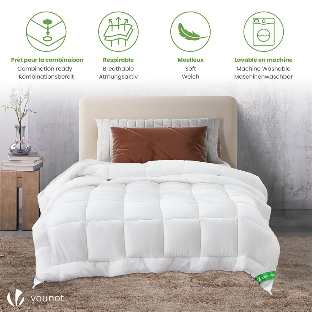 vounot Dekbed voor 4 seizoenen, 135 x 200 cm, 3 in 1 200 g/m², 300 g/m², winterdekbed van microvezel, zachte deken met zachte vulling, Oeko Tex  gecertificeerd, wit