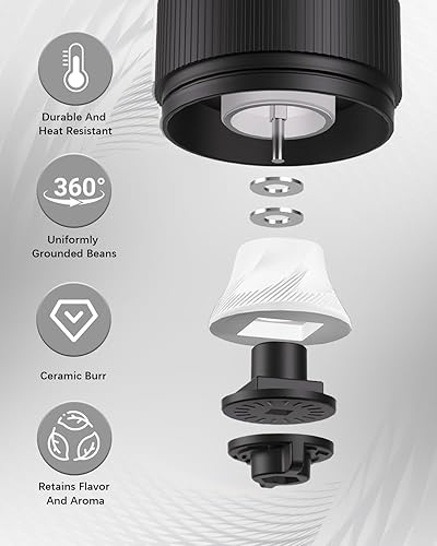 Miniatura 4 de Molinillo de café eléctrico portátil, molinillo de café automático con diseño de carga inalámbrica USB tipo C, ajustable de grueso a fino para