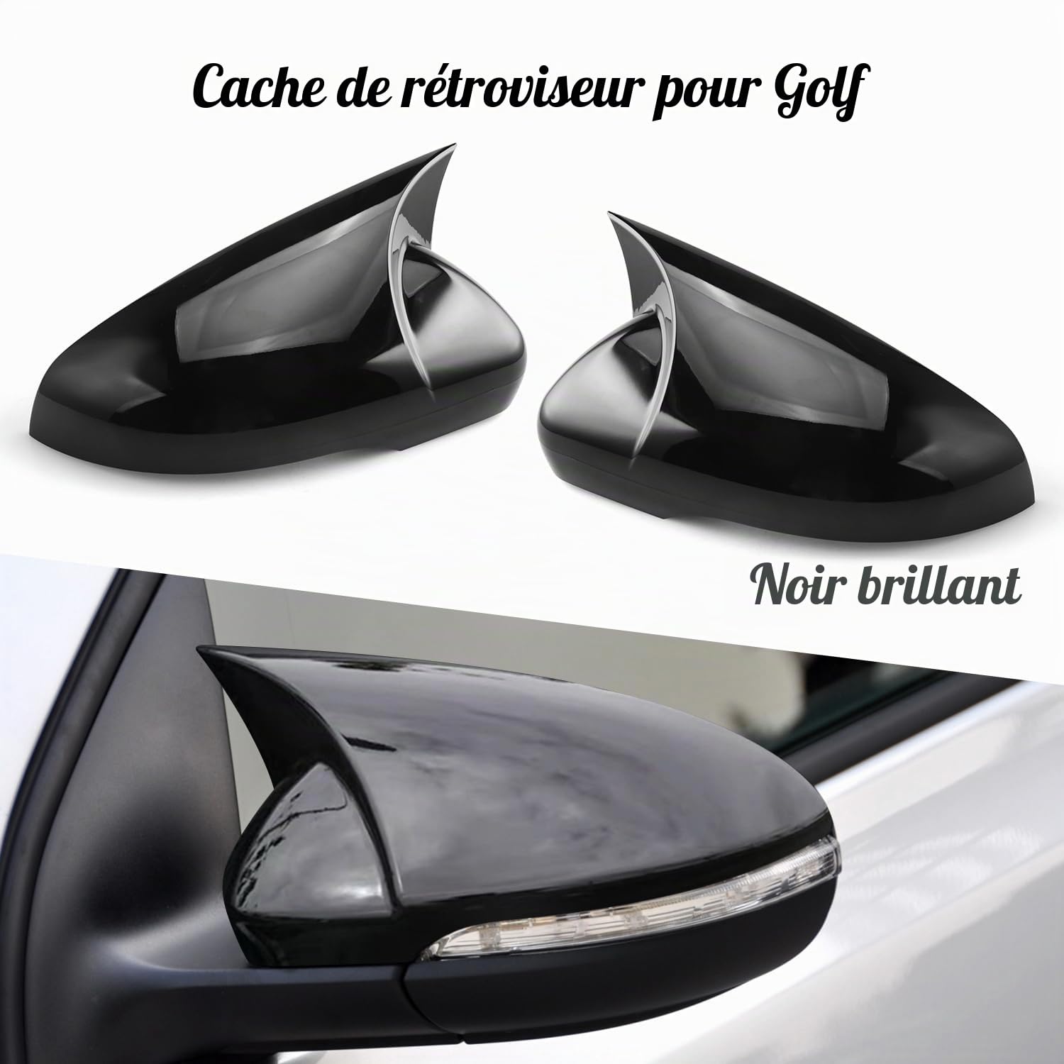 Coques de Rétroviseurs pour Voiture, Porte Latérale Aile Rétroviseur ABS Compatible avec Golf 6 MK6 GTD R Base 2009-2011 GTI R20,5K1 1.2 TSI TDI etc. Noir brillant, 1 Paire